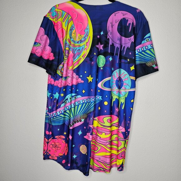 Freedom Rave Wear L Tee Trippy Psychedelic Alien Space Planet Moon Star T Shirt - Picture 5 of 5